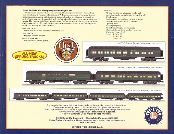 Picture of Santa Fe 'The Chief' 18" Heavyweight 7-Car Set - (15526/15542/15545)