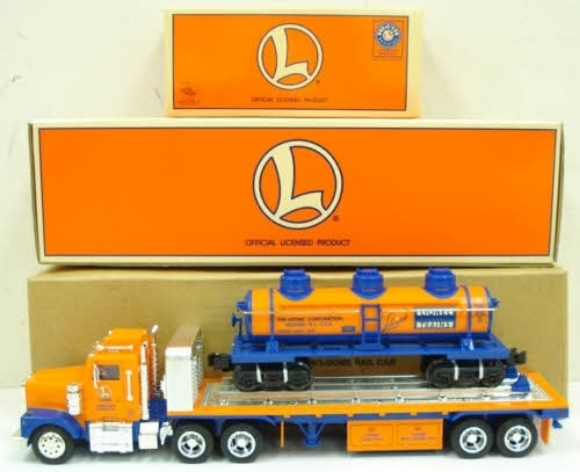 Picture of Lionel Toy Truck Flatbed with 3-Dome Tank Car