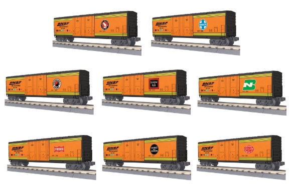 Picture of MTH Railking BNSF 8-Car 50' Double-Door Plugged Boxcar Set