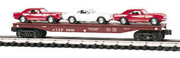 Picture of K-Line Santa Fe Flatcar w/(3) Die-cast '67 Chevy Cameros