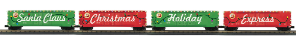 Picture of MTH Christmas 50' Double-Plug-Door Boxcars (4-Pack) w/ LED Lights