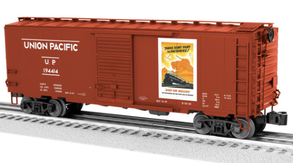 Picture of Lionel Union Pacific WWII PatriotSounds PS-1 Boxcar "Tanks Don't Fight In Factories" 