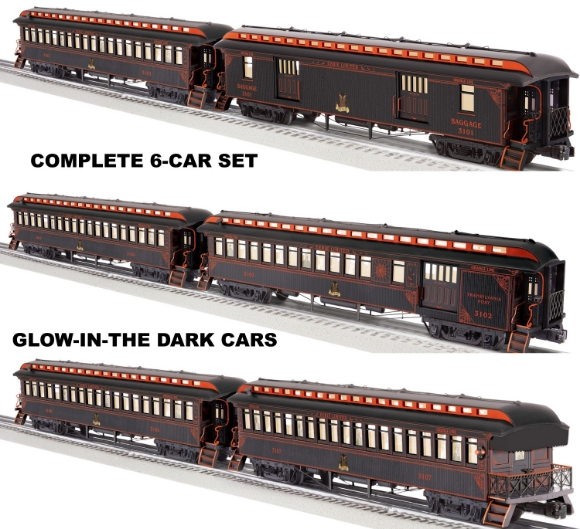 Picture of LIONEL Halloween Glow-In-Dark Wood Passenger 6-Car Set (2427650/2427660/2427670)