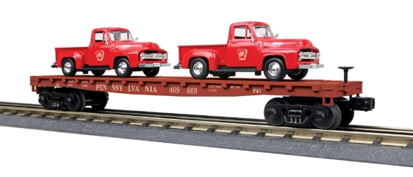Picture of MTH RailKing Pennsylvania Flatcar w/ (2) 53' Ford Pickups