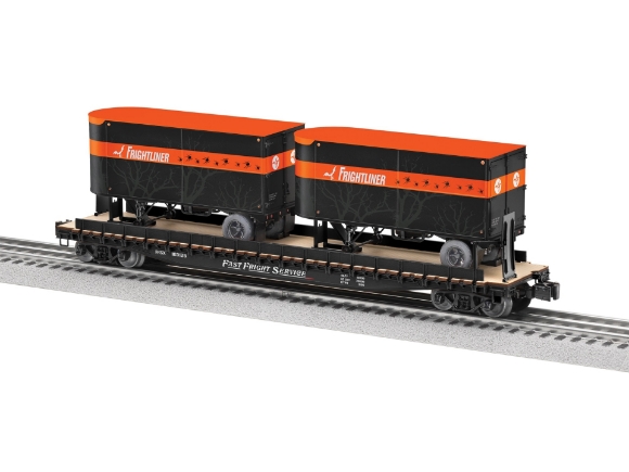 Picture of Lionel 'Frightliner' Halloween TOFC Flatcar w/ (2) Trailers #103125