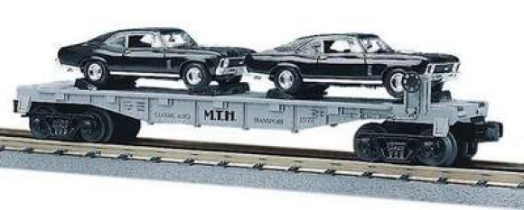Picture of MTH RailKing Flatcar w/ (2) Ertl 1970 Nova's