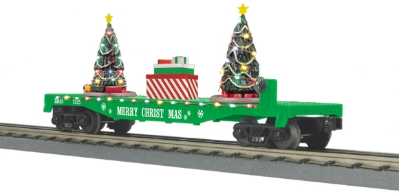 Picture of MTH RailKing Christmas Flatcar w/ Lighted Christmas Trees (green)