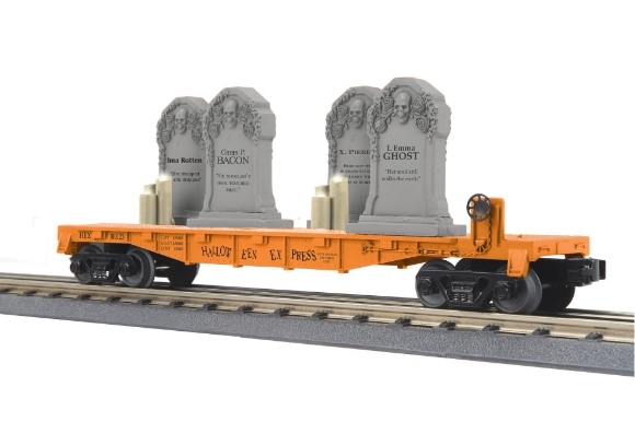 Picture of MTH RailKing Halloween Flatcar w/ Tombstones & Flickering Lighted Candles