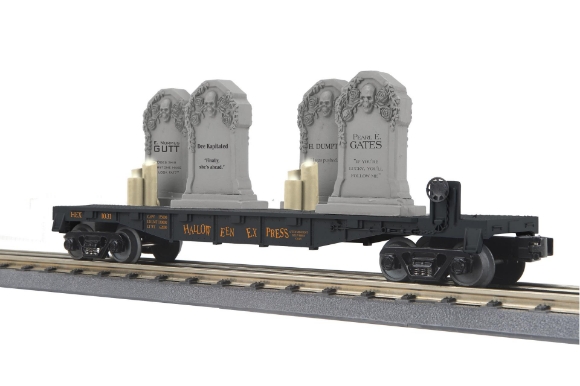 Picture of MTH RailKing Halloween Flatcar w/ Tombstones & Flickering Lighted Candles (black)