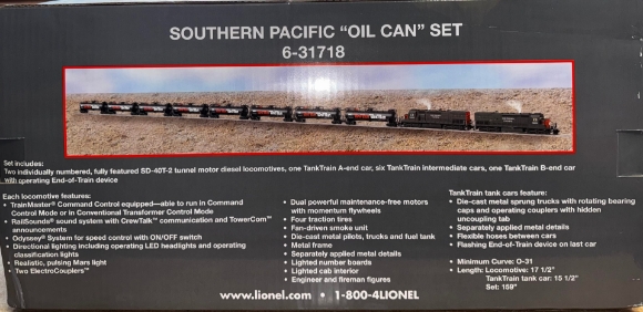 Picture of Lionel Southern Pacific "Oil Can" TankTrain TMCC Scale-Size Set