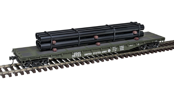 Picture of ATLAS 'Trainman' U.S. Army 52'6" Flatcar w/ Pipe Load  