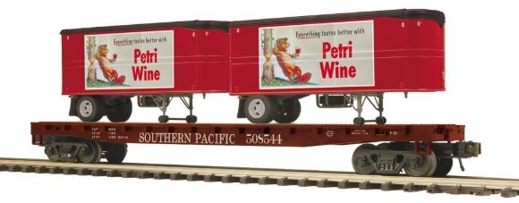 Picture of MTH Premier Southern Pacific Flat Car w/ (2) Petri Wine Trailers