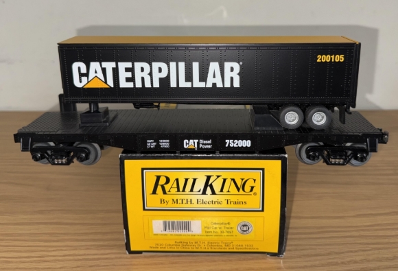 Picture of MTH RailKing Caterpillar Flatcar w/ Trailer (operated)