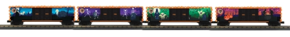Picture of MTH RailKing Halloween 50' Double Door Boxcar 4-pack w/ LED Lights