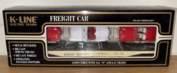 Picture of K-Line BNSF Flat Car w/ (3) Die-Cast Chevy Corvette's (scale-sized)