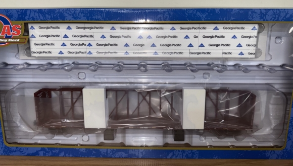 Picture of ATLAS Arkansas-Oklahoma (AOK) 73' Center-Divider "Centerbeam" Flat Car (Georgia Pacific Wood Load)